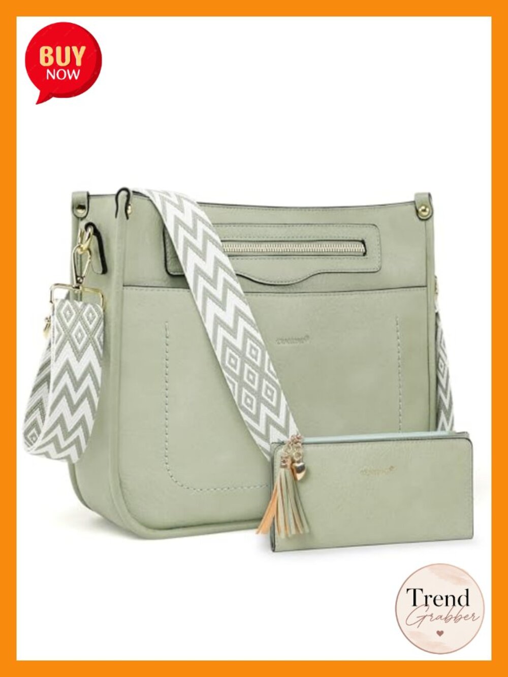 Vegan Leather Crossbody Hobo Bag & Wallet Set with Guitar Strap